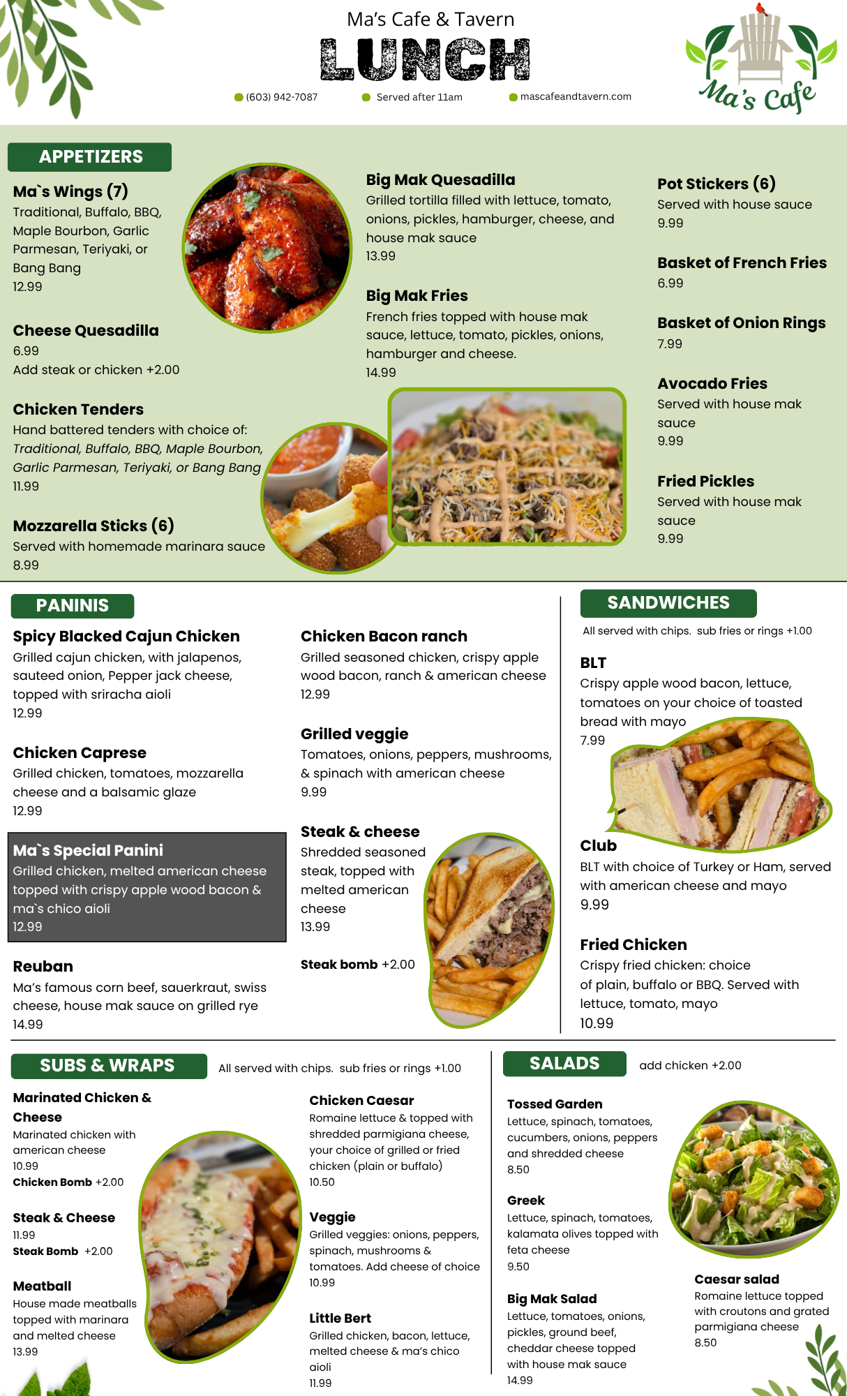lunch menu at mas